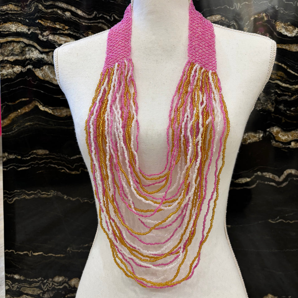 COLLAR LARGO CUENTAS ROSA