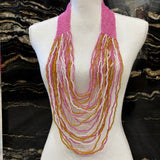 COLLAR LARGO CUENTAS ROSA