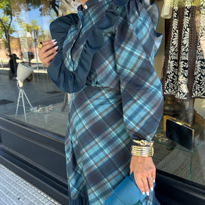 CONJUNTO DE FALDA ESTAMPADO DE CUADROS AZUL