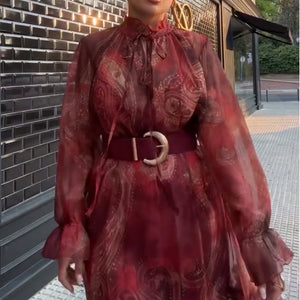 VESTIDO DE GASA ESTAMPADO CACHEMIRE CON FORRO