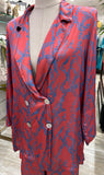 CONJUNTO DE BLAZER SATINADO CORAL Y AZUL