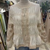 CHAQUETA BORDADA Y FRUNCIDA BEIGE Y CAMEL