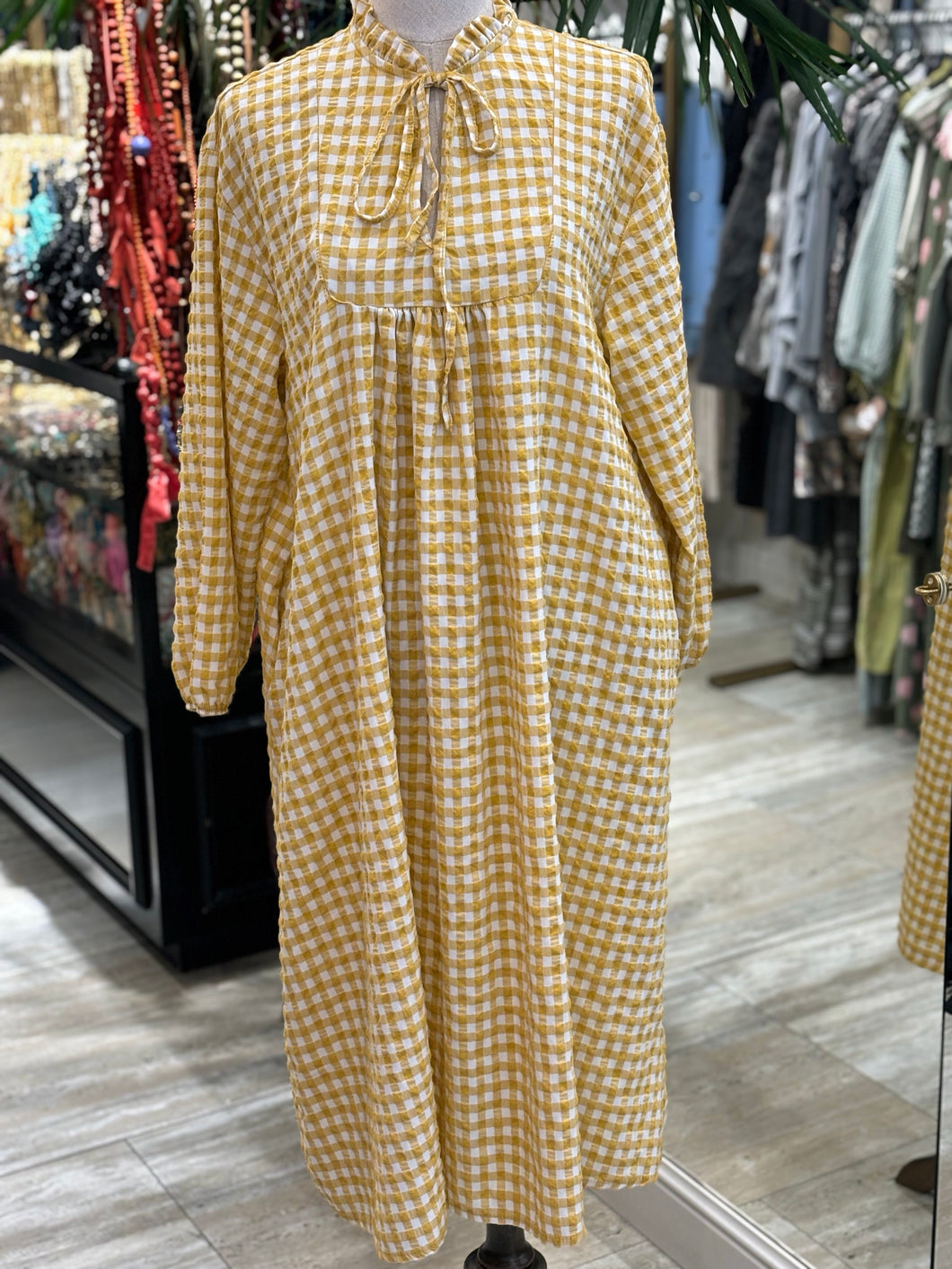 VESTIDO DE CUADRO VICHY AMARILLO