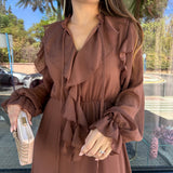 VESTIDO VOLANTES MARRON