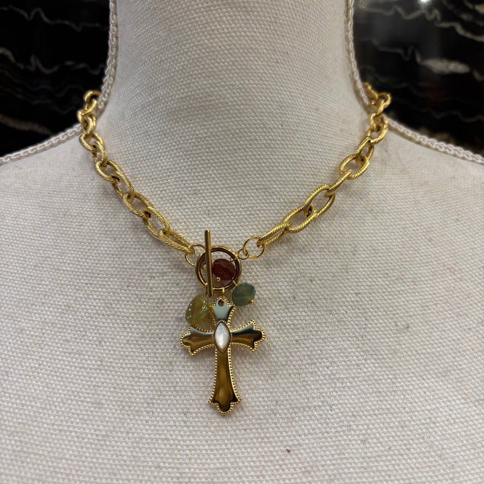 COLLAR  CRUZ TRES PIEDRAS