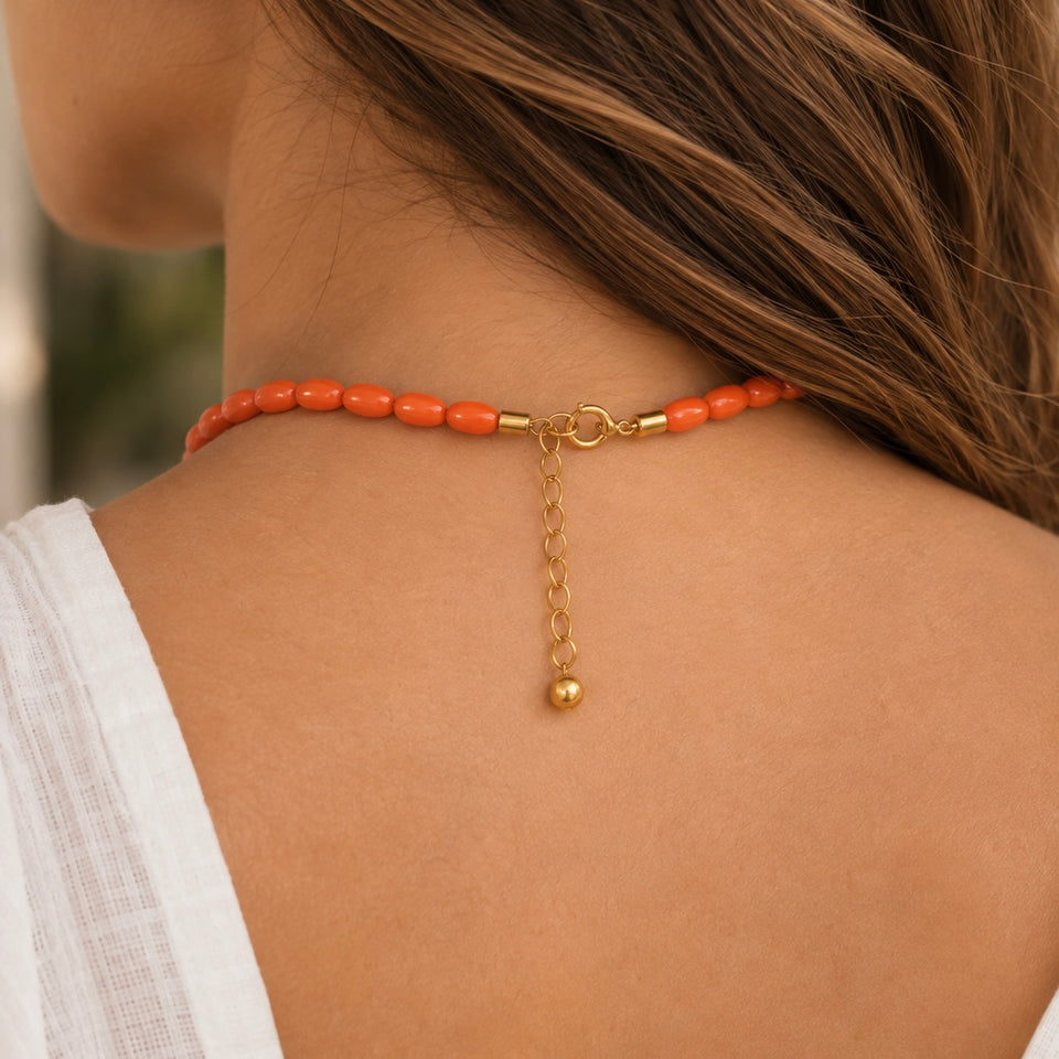 COLLAR  CUENTA OVALADA NARANJA