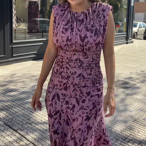 VESTIDO ESTAMPADO ROSA FRUNCIDO