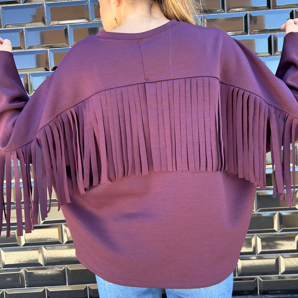 SUDADERA OVERSIZE FLECOS BURDEOS