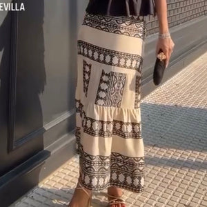 FALDA ÉTNICA CON VOLANTE BEIGE