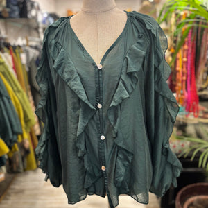 BLUSA VERDE BOTELLA DE VOLANTES