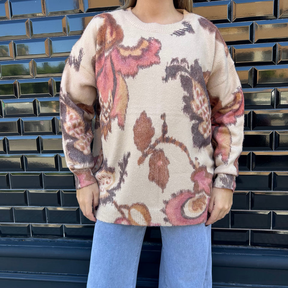 JERSEY DE FLORES BEIGE