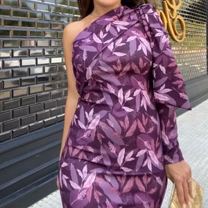 VESTIDO DE UNA MANGA ESTAMPADO MORADO