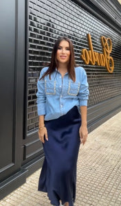 FALDA SATINADA AZUL MARINO