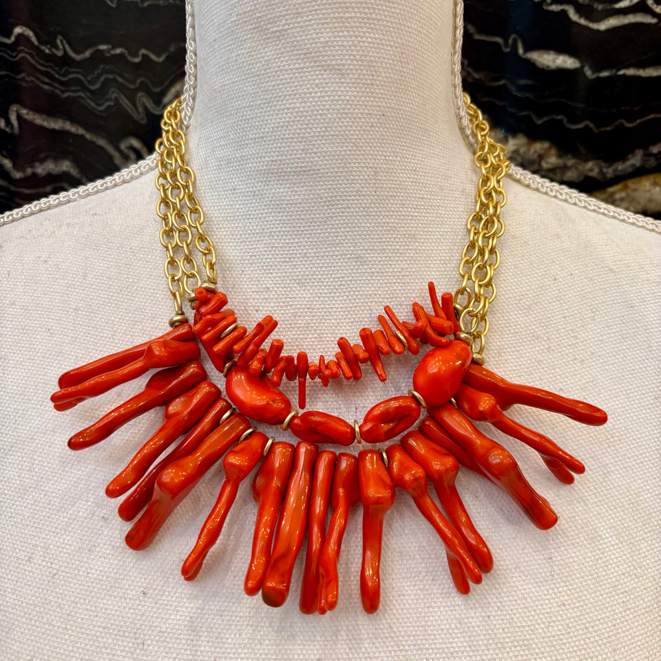 COLLAR CADENA Y CORAL NARANJA