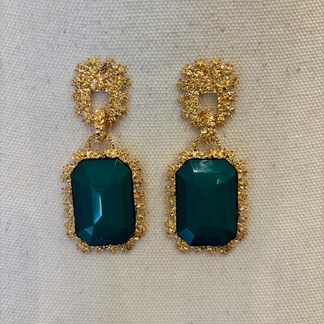 PENDIENTE DORADO RECTANGULAR VERDE ESMERALDA