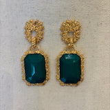 PENDIENTE DORADO RECTANGULAR VERDE ESMERALDA