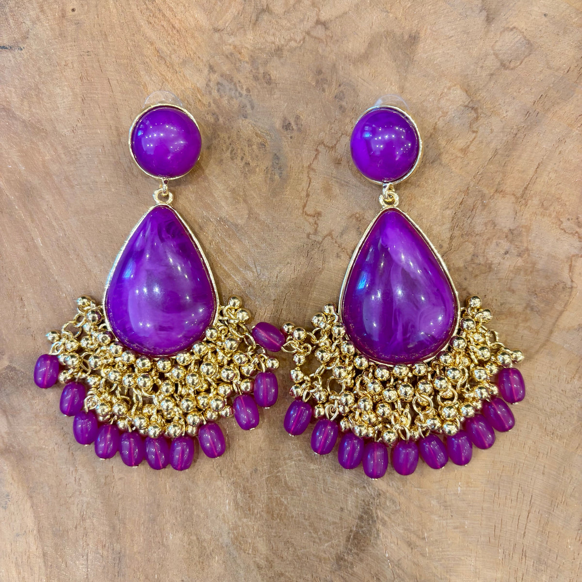 PENDIENTE LAGRIMAS GRANDE Y LAGRIMAS PEQUEÑAS MORADO