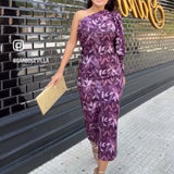 VESTIDO DE UNA MANGA ESTAMPADO MORADO