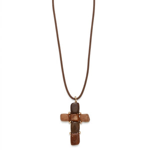 COLLAR LARGO CRUZ MARRON