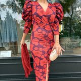 VESTIDO ESTAMPADO DE FLORES CALDERA Y MORADO