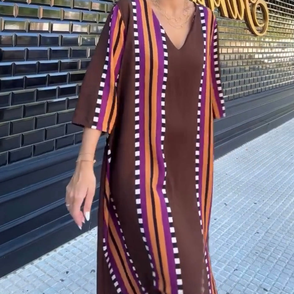 VESTÍDO ESTAMPADO DE RAYAS Y CUADROS