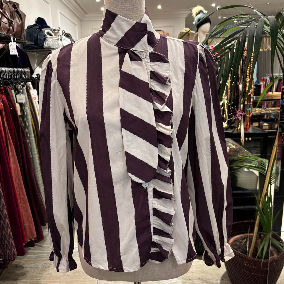 BLUSA RAYAS BEIGE/ MORADO