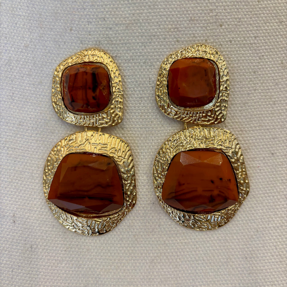 PENDIENTE GRANDE DOS PIEDRAS MARRÓN