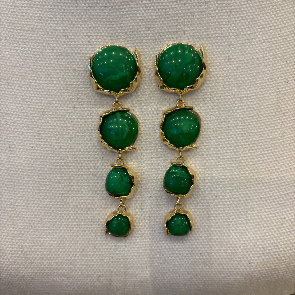 PENDIENTE LARGO CUATRO PIEDRAS VERDES
