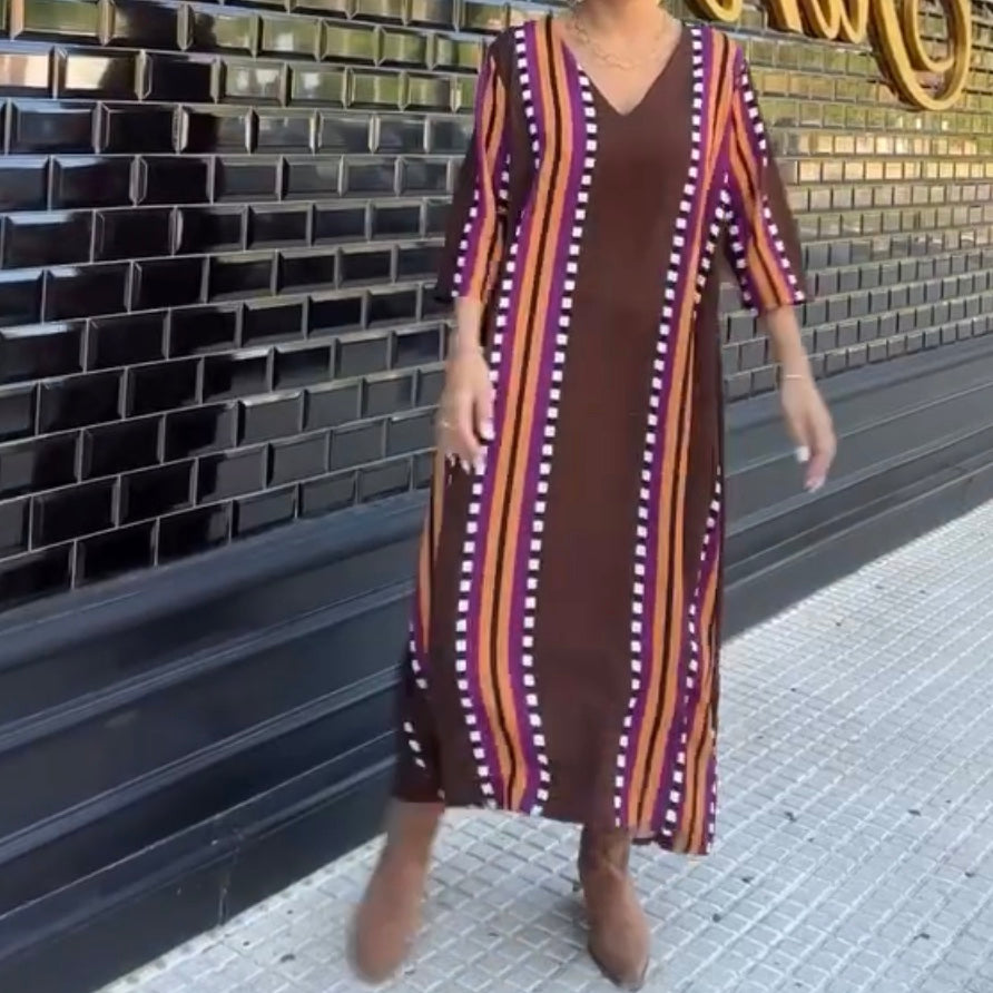 VESTÍDO ESTAMPADO DE RAYAS Y CUADROS