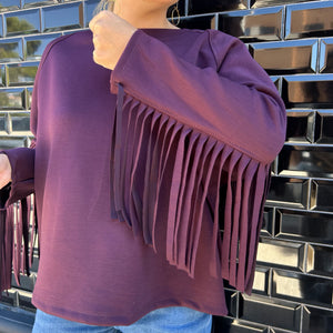 SUDADERA OVERSIZE FLECOS BURDEOS