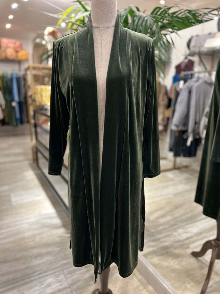 KIMONO DE TERCIOPELO 3/4  VERDE CACERIA