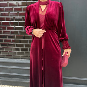 KIMONO DE TERCIOPELO CON MANGA FRUNCIDA BURDEOS