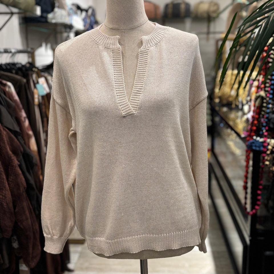 JERSEY BEIGE CUELLO V PUNTO FINO