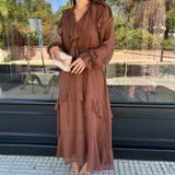 VESTIDO VOLANTES MARRON