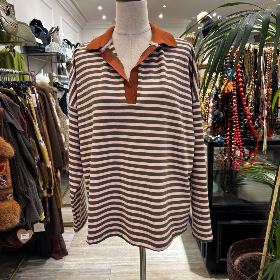 CAMISETA POLERA DE RAYAS ROSA Y VERDE