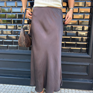 FALDA SATINADA MARRON