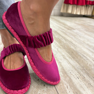 BAILARINA DE TERCIOPELO FUCSIA CON TIRA FRUNCIDA