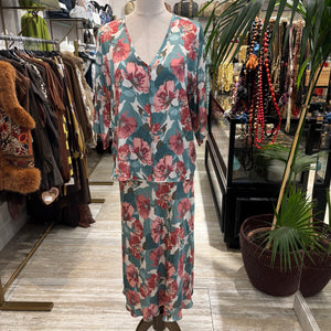 CONJUNTO DE FALDA SATINADO ESTAMPADO VERDE AGUA