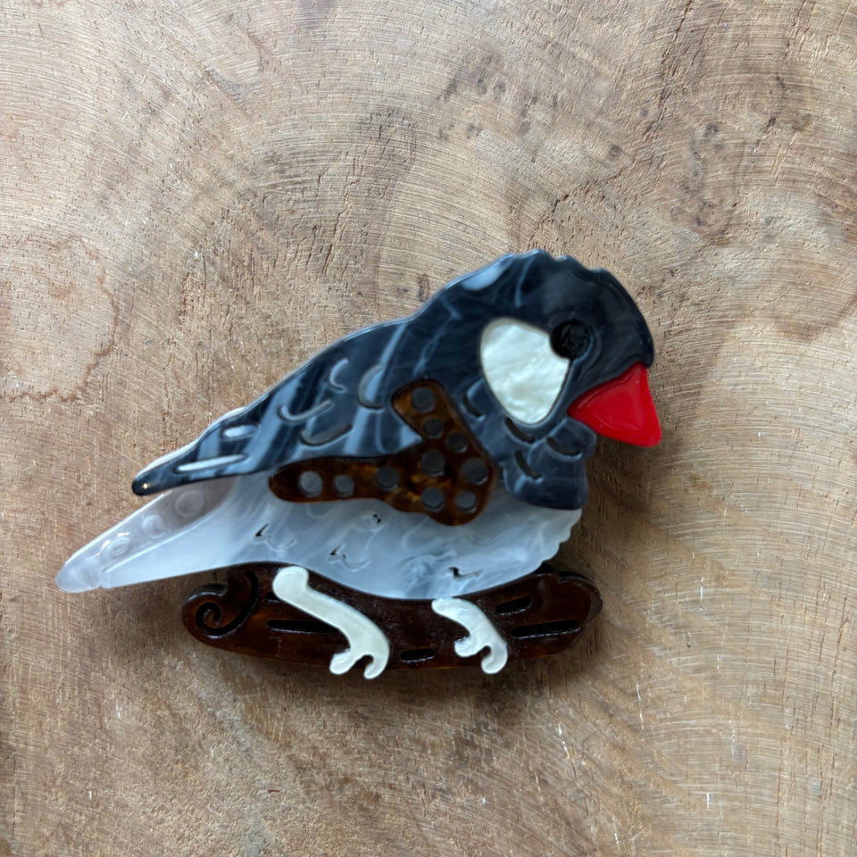 BROCHE PAJARO GRIS