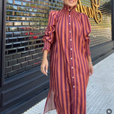 VESTIDO CAMISERO DE RAYAS ROSA Y NARANJA