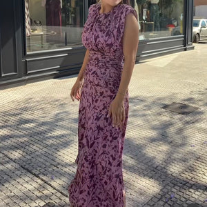 VESTIDO ESTAMPADO ROSA FRUNCIDO