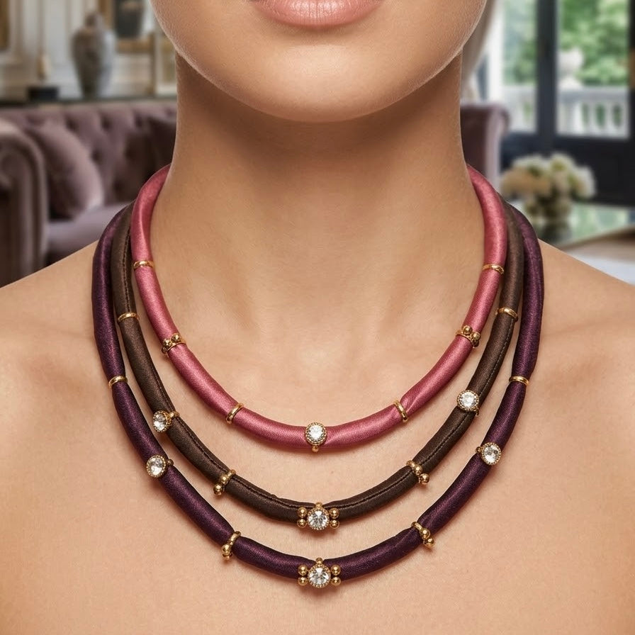COLLAR CUERDAS BURDEOS
