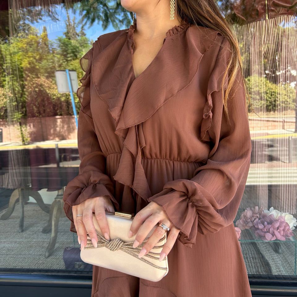 VESTIDO VOLANTES MARRON
