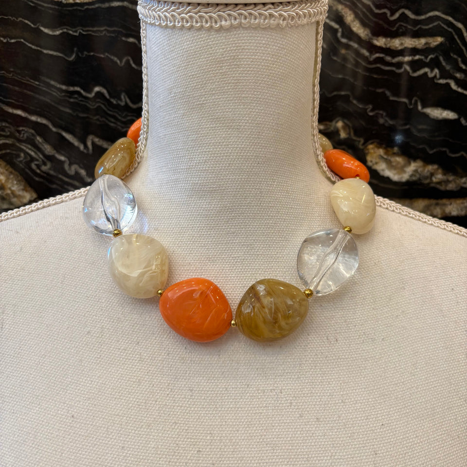 COLLAR PIEDRAS NARANJA Y TRANSPARENTE