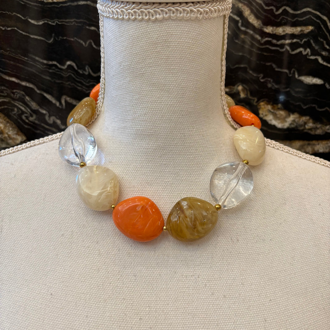 COLLAR PIEDRAS NARANJA Y TRANSPARENTE