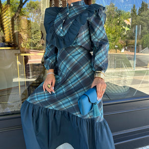 CONJUNTO DE FALDA ESTAMPADO DE CUADROS AZUL