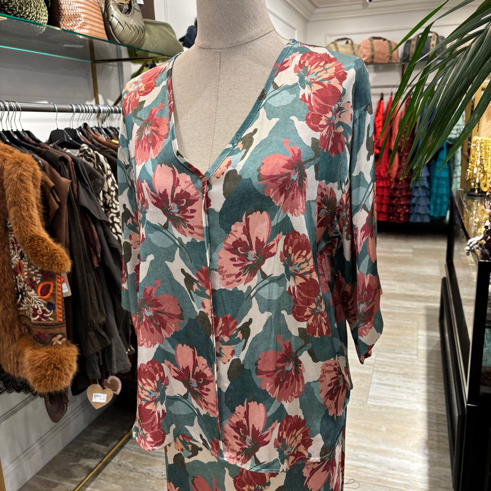 CONJUNTO DE FALDA SATINADO ESTAMPADO VERDE AGUA