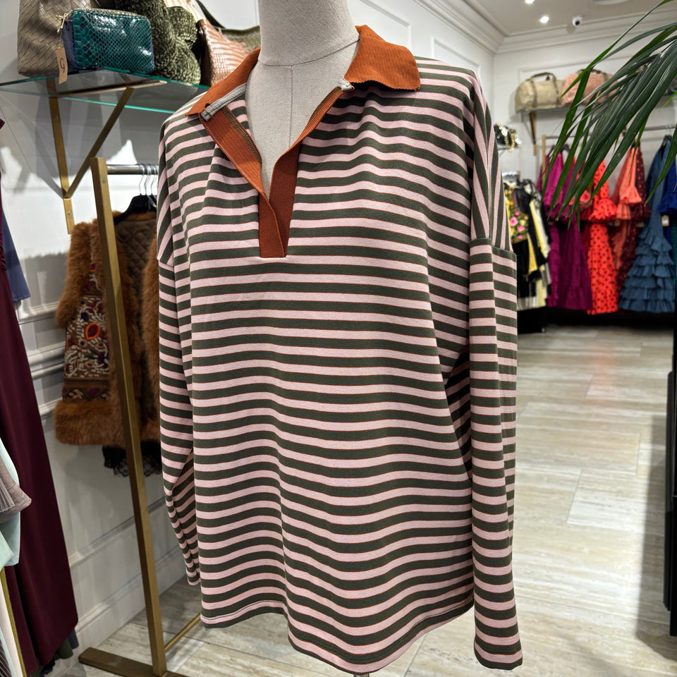 CAMISETA POLERA DE RAYAS ROSA Y VERDE