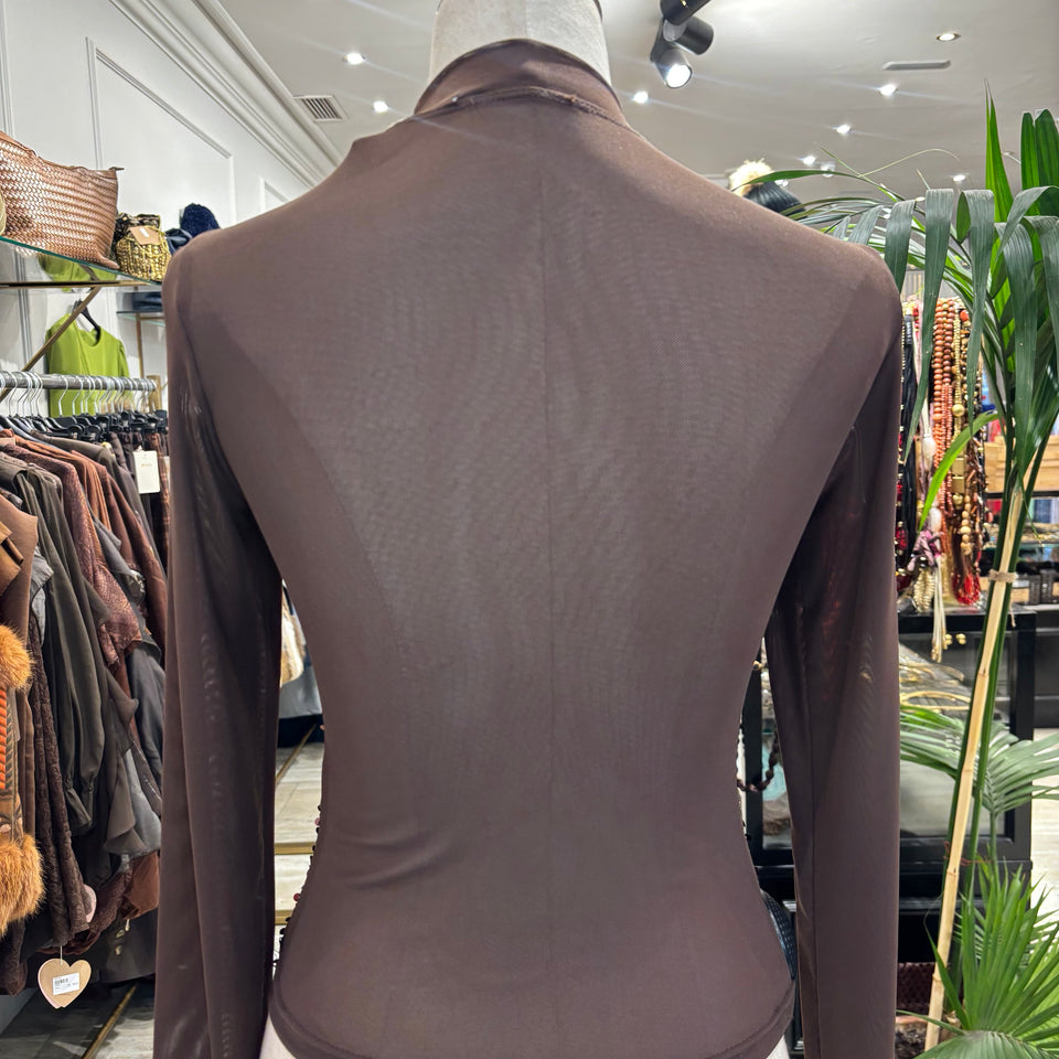 TOP DE TUL Y LENTEJUELAS MARRÓN