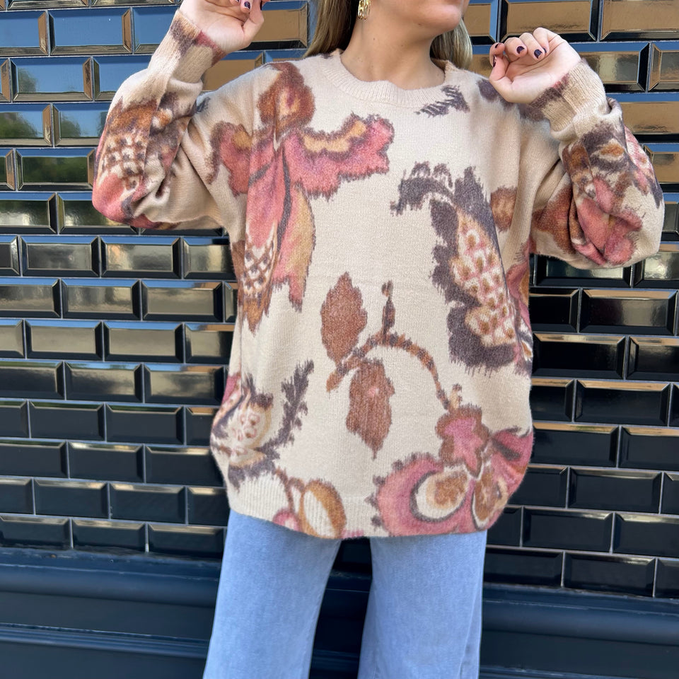 JERSEY DE FLORES BEIGE